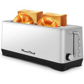4-Slice Toaster, Extra Wide Long Slot Toaster, 6 Browning Settings, Bagel/Defrost/Reheat Functions, Removable Crumb Tray, Stainless Steel Housing, Sil