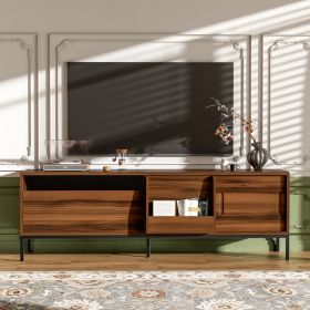 U-Can 70.8 Modern TV Stand For TVs Up To 75 Inches, Entertainment Center With Storage Space, Sliding Doors, Adjustable Shelves And Metal Frame, Mid Ce