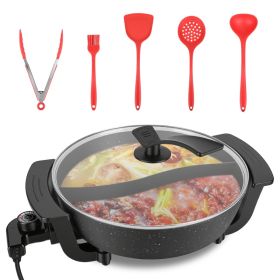 6L Electric Hot Pot With Divider 1100W Dual-Flavor Pot Shabu Shabu Pot Non-Stick With 5-Temp Control For Shabu Shabu Fondue Perfect For Family Gatheri