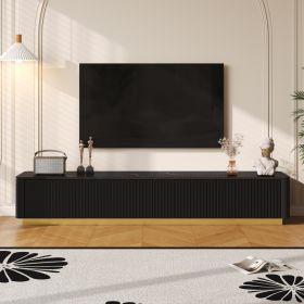 ON-TREND Luxury Fluted TV Stand For TVs Up To 85, Faux Marble Tabletop Media Console With 4 Drawers, Curved Profile Design, Modern Entertainment Cente
