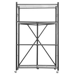 4-Tier Foldable Storage Shelf, 36W x 21D x 60H Inch Folding Metal Rack Shelving Unit, No Assembly Organizer Shelf with 5 Wheels & 4 Hooks for Pantry