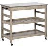 Rolling Kitchen Cart, Gray, with Stainless Steel Countertop, Bottom Shelf, Slotted Middle Shelf, 4 Castor Wheels