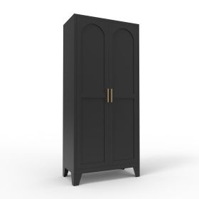 71'' 2 Shapely Doors Cabinet, Metal Storage Cabinet with Doors and Adjustable Shelves, for Bedroom, Living Room, Kitchen(Black)
