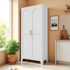 71'' 2 Shapely Doors Cabinet, Metal Storage Cabinet with Doors and Adjustable Shelves, for Bedroom, Living Room, Kitchen(White)