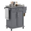 Kitchen Island on Wheels, Gray, with Drawer, Stainless Steel Top, Utility Cart with Towel & Spice Rack