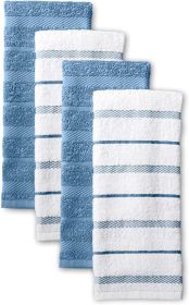 Kitchen Towel 4-Pack Set, Blue Velvet/White, 16"x26"