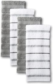 Kitchen Towel 4-Pack Set, Grey/White, 16"x26"