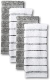 Albany Kitchen Towel 4-Pack Set, Grey/White, 16"x26"