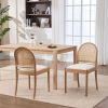 Rattan Dining Chairs Set of 2, Upholstered Linen Dining Room Chairs with Backrests, Modern Kitchen Chairs with Wood Legs for Dining Room, Beige
