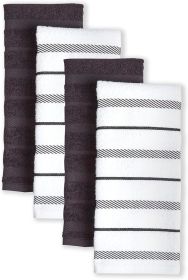 Albany Kitchen Towel 4-Pack Set, Matte Black/White, 16"x26"