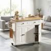 White 44 Inch Mobile Kitchen Island Table with Storage Cabinets And 2 Drawers on Wheels for Kitchen Organization