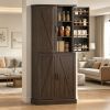 72" Tall Distressed Brown Kitchen Pantry Cabinet Farmhouse Storage with 8 Door Racks And Adjustable Shelves for Kitchen Organization