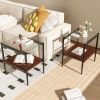Set of 2 End Tables, Nightstand with Tempered Glass Tabletop, Compact Side Table with MDF Storage Shelf and Sturdy Iron Legs