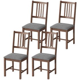 Set of 4 Dining Chairs, Upholstered Dining Room Chairs with Rubberwood Legs and Slat Backrest for Kitchen, Gray