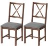 Set of 2 Dining Chairs, Upholstered X-Back Dining Room Chairs with Rubberwood Legs and Padded Seat for Kitchen, Gray