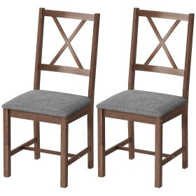 Set of 2 Dining Chairs, Upholstered X-Back Dining Room Chairs with Rubberwood Legs and Padded Seat for Kitchen, Gray