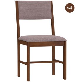 Modern Dining Chairs Set of 4, Linen Fabric Kitchen Chairs with Rubberwood Legs for Dining Room, Living Room, Brown