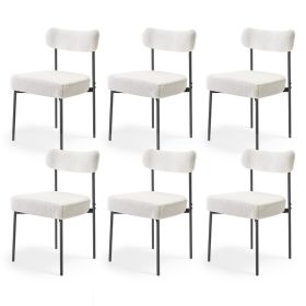 Boucle Dining Chairs Set of 6, Mid Century Modern Sherpa Accent Chairs, Upholstered Side Chair for Dining Table