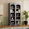 ON-TREND Free Standing 5 Tier Bookshelves, Bookcases Set of 2, Farmhouse Two-Tone Storage Cabinet with Adjustable Shelves