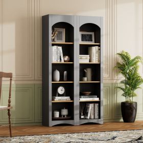 ON-TREND Free Standing 5 Tier Bookshelves, Bookcases Set of 2, Farmhouse Two-Tone Storage Cabinet with Adjustable Shelves