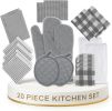 Kitchen Towels and Oven Mitt Set 20 Pc - Lint Free Cotton Dish Towels for Kitchen Drying, Cozy Terry Dish Rags
