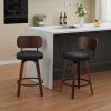 Swivel Bar Stools Set of 2, 26" Upholstered Faux Leather Counter Height Barstools with Walnut Back & Bentwood Legs