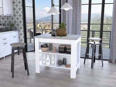 Brooklyn Kitchen Island, Three Concealed Shelves