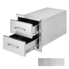 Outdoor Kitchen Drawers 14W x 14.4H x 23D Inch, Flush Mount Double BBQ Drawers Stainless Steel with Handle