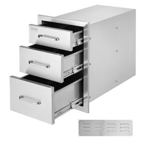 Outdoor Kitchen Drawers 14" W x 20.3" H x 23" D, Flush Mount Triple Access BBQ Drawers Stainless Steel with Handle