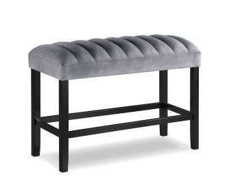 1pc Gray Black Counter Height Bench Dining Room Velvet Fabric Upholstery Kitchen Dining Wooden Furniture