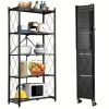 5Tier Heavy Duty Foldable Metal Rack Storage Rack, Removable Organizing Rack with Wheels, Suitable for Garage Kitchen, Black Kitchen Storage Rack