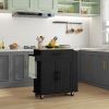 Portable Kitchen Island, Charging Kitchen Storage Island w/ Wheels, Spice Rack & Drawer, Kitchen Cart for Home, Black