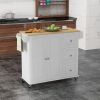 Rolling Kitchen Island Cart with Drop Leaf, 3 Drawers, Cabinet, Natural Wood Top, Spice & Towel Rack, White