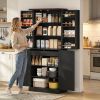 Black 72" Tall Kitchen Pantry Cabinet Farmhouse Storage with 8 Door Racks And Adjustable Shelves for Kitchen Organization