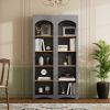 ON-TREND Free Standing 5 Tier Bookshelves, Bookcases Set of 2, Farmhouse Two-Tone Storage Cabinet with Adjustable Shelves