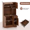 Multifunctional Kitchen Cupboard with Adjustable Shelves, Stemware Rack & Drawer, Anti-Toppling Design