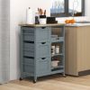 Dining Rolling Kitchen Cart, Gray, with Wood Top, Shelves & Drawers