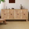 Carved Flower Door Large Storage Cabinet With Metal Handle Suitable For Living Room, Kitchen, Entryway(NATURAL WOOD)