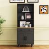 ON-TREND Farmhouse Storage Cabinet with 4 Solid Wood Gourd-Shaped Legs, Modern Kitchen Pantry Cabinet with Adjustable Shelves