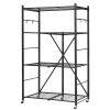 4-Tier Foldable Storage Shelf, 36W x 21D x 60H Inch Folding Metal Rack Shelving Unit, No Assembly Organizer Shelf with 5 Wheels & 4 Hooks for Pantry