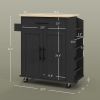 Portable Kitchen Island, Charging Kitchen Storage Island w/ Wheels, Spice Rack & Drawer, Kitchen Cart for Home, Black
