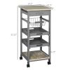 Rolling Kitchen Cart with Pull-Out Tray, Slide-Out Basket, and Rolling Island, Gray