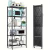5Tier Heavy Duty Foldable Metal Rack Storage Rack, Removable Organizing Rack with Wheels, Suitable for Garage Kitchen, Black Kitchen Storage Rack