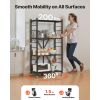 4-Tier Foldable Storage Shelf, 28W x 13D x 54H Inch Folding Metal Rack Shelving Unit, No Assembly Organizer Shelf with 5 Wheels & 4 Hooks for Pantry