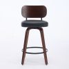 Swivel Bar Stools Set of 2, 26" Upholstered Faux Leather Counter Height Barstools with Walnut Back & Bentwood Legs