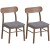 Set of 2 Dining Chairs, Upholstered Dining Room Chairs with Rubberwood Legs and Padded Seat for Kitchen, Gray