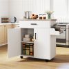 41.5" Rolling Kitchen Island Cart with Storage, White Kitchen Cart with Drawer & Cabinet, Spice Rack & Towel Holder