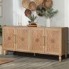 Carved Flower Door Large Storage Cabinet With Metal Handle Suitable For Living Room, Kitchen, Entryway(NATURAL WOOD)