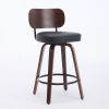 Swivel Bar Stools Set of 2, 26" Upholstered Faux Leather Counter Height Barstools with Walnut Back & Bentwood Legs