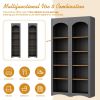 ON-TREND Free Standing 5 Tier Bookshelves, Bookcases Set of 2, Farmhouse Two-Tone Storage Cabinet with Adjustable Shelves